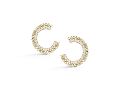 Gold Plated Semi Circle Beaded Stud Earring